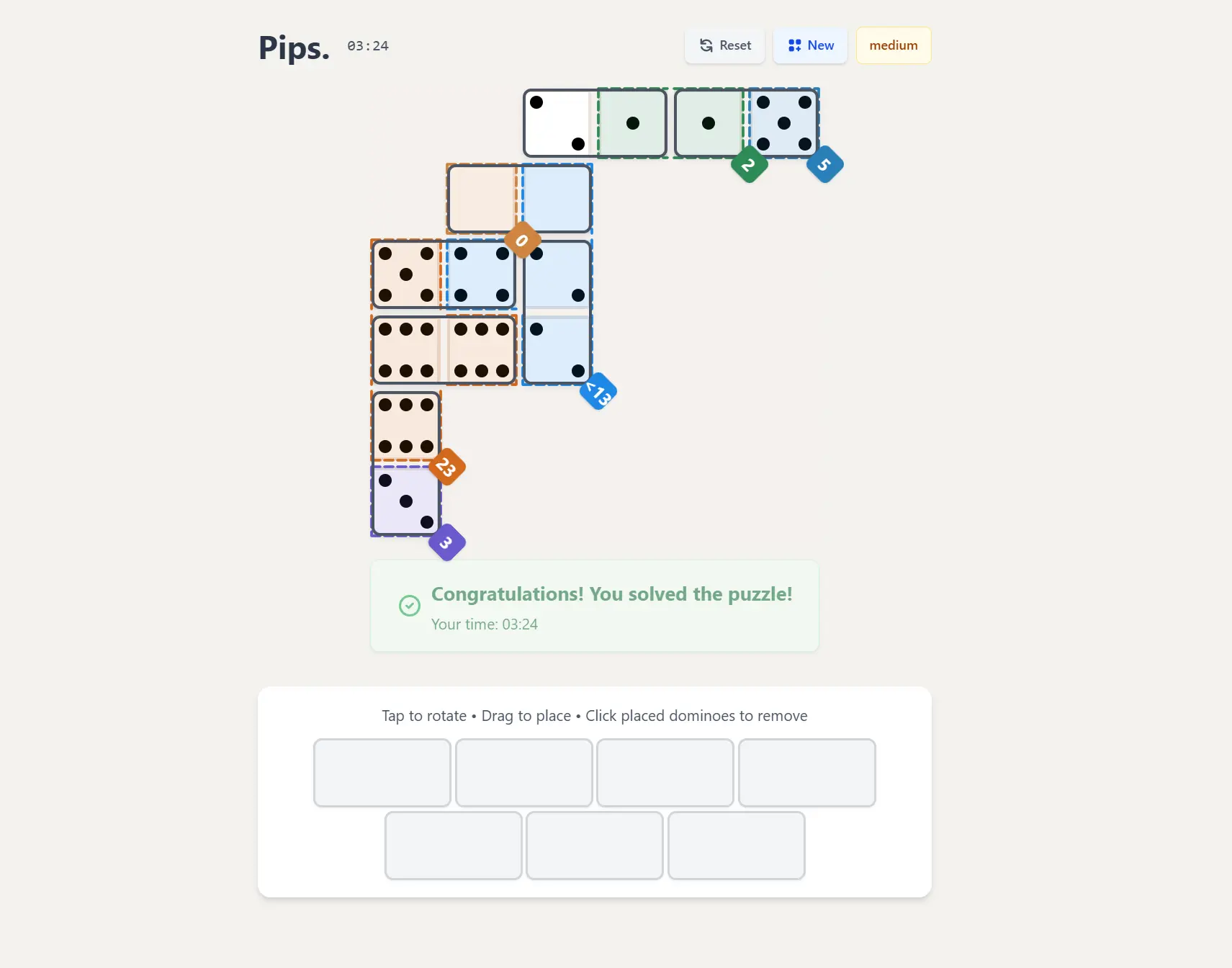 Pips Game Gameplay: A rich game board with many dominoes