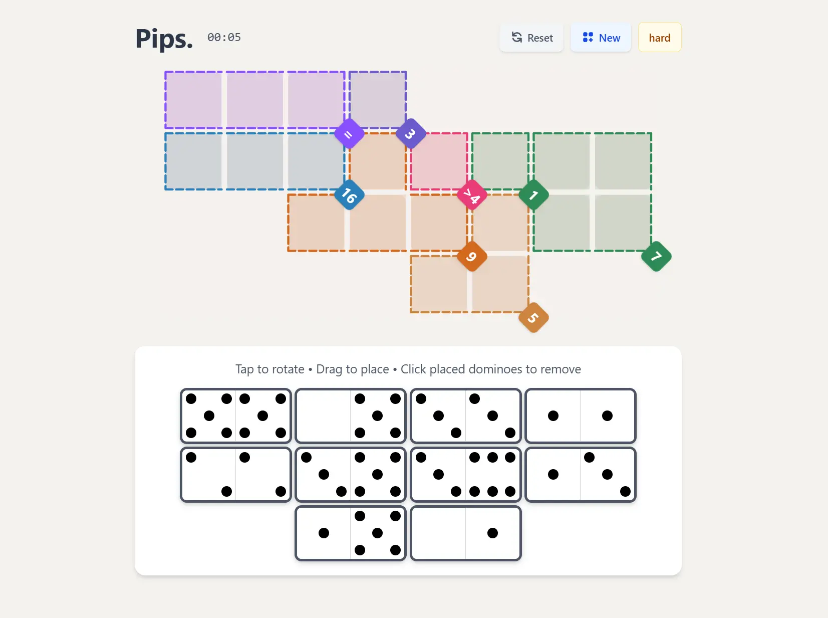 Pips Gameplay: The Pips game board